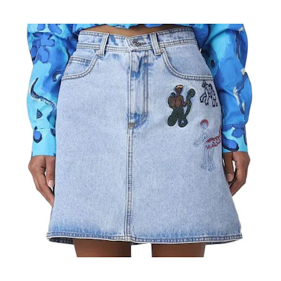(Women) MARNI SS23 Blue Denim Mini Skirt with Cartoon Embroidery. GOJD0519S0-USCU83-BDB20