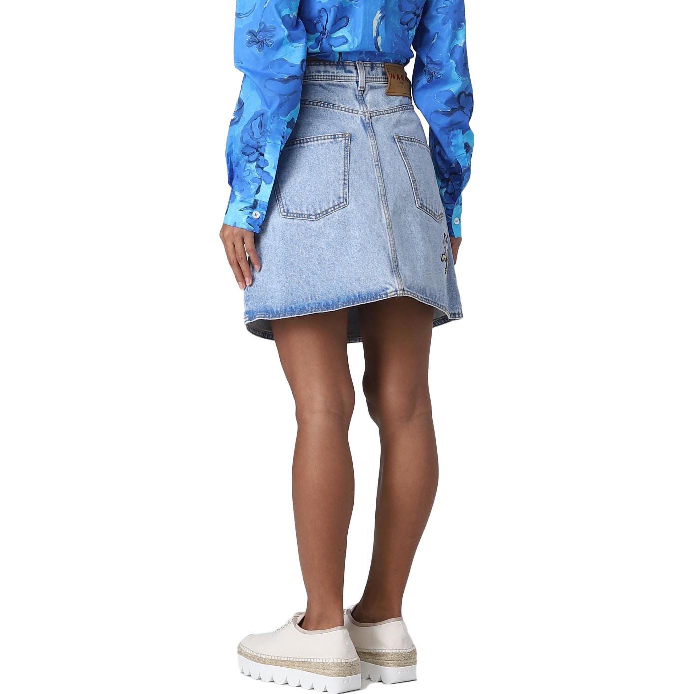 Shop (W) MARNI SS23 ブルーデニムミニスカート カートゥーン刺繍入りスカート GOJD0519S0-USCU83-BDB20