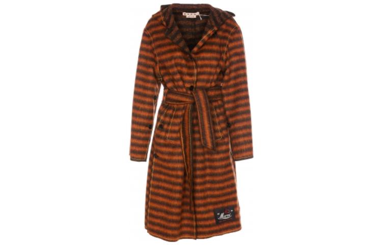(Women) MARNI SS23  Brown Striped Mid-Length Hooded Coat CPMA0214C0-UTW997-STR17
