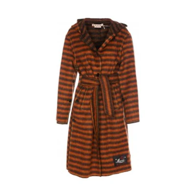 (Women) MARNI SS23 Brown Striped Mid-Length Hooded Coat CPMA0214C0-UTW997-STR17