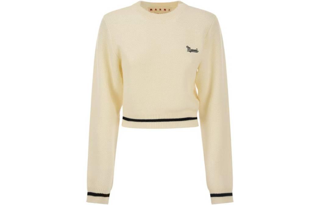 (Women) MARNI SS23  Crewneck Sweater with Embroidered Logo Off-White. GCMD0402Q1-UFWH11-00W03