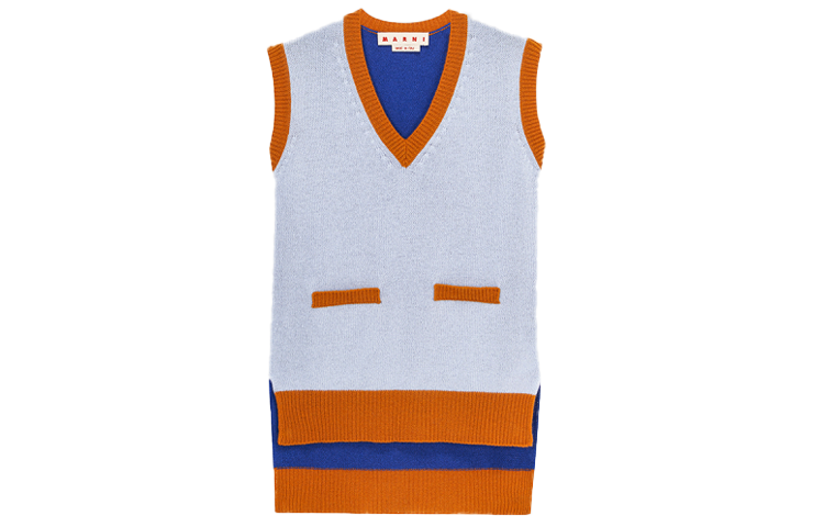 (Women) MARNI SS23  Orange Blue Knitted Pullover Vest Sweater. CVMD0100Q0-UFX385-MXB15