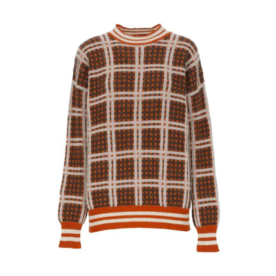 (Women) MARNI SS23 Orange Checkered Long Sleeve Crewneck Sweater. GCMD0454Q0UFH544CHR20