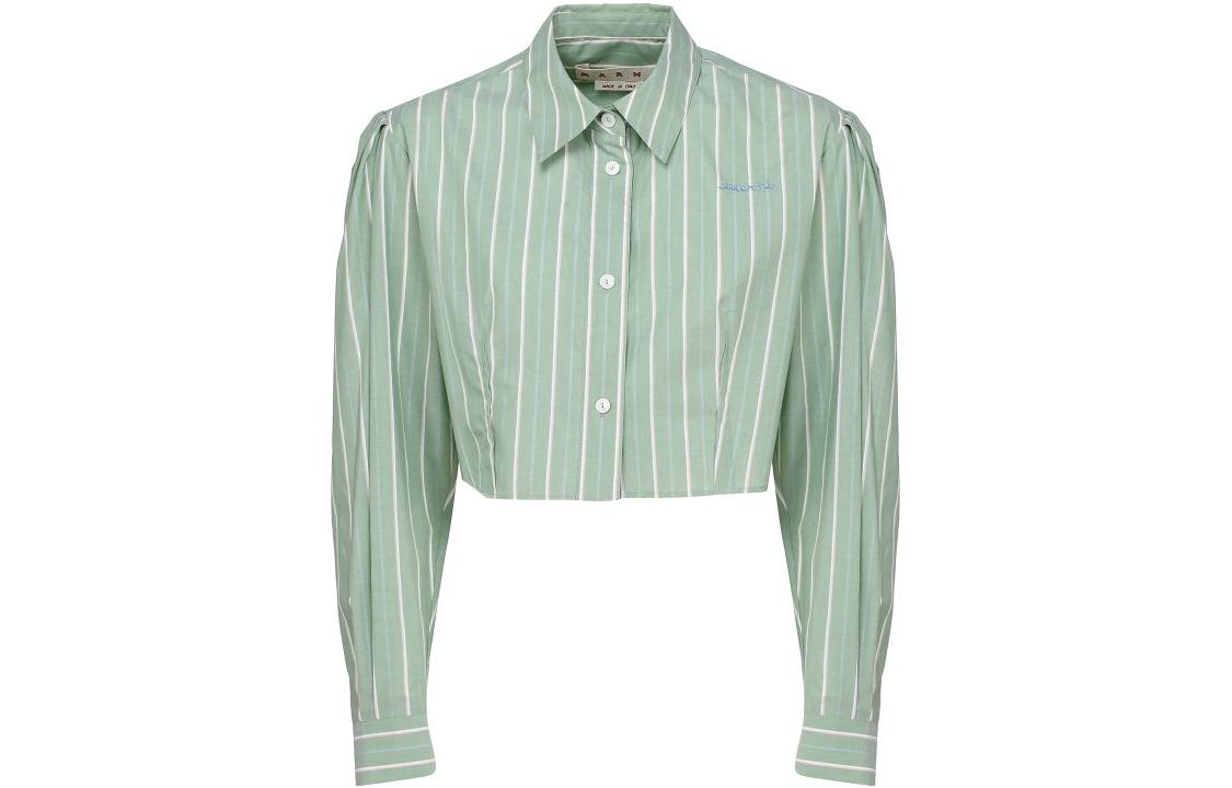 (Women) MARNI SS23  Striped Button-Up Cropped Long Sleeve Shirt Green CAMA0525S0-UTC225-STV35