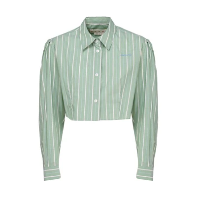 (Women) MARNI SS23 Striped Button-Up Cropped Long Sleeve Shirt Green CAMA0525S0-UTC225-STV35
