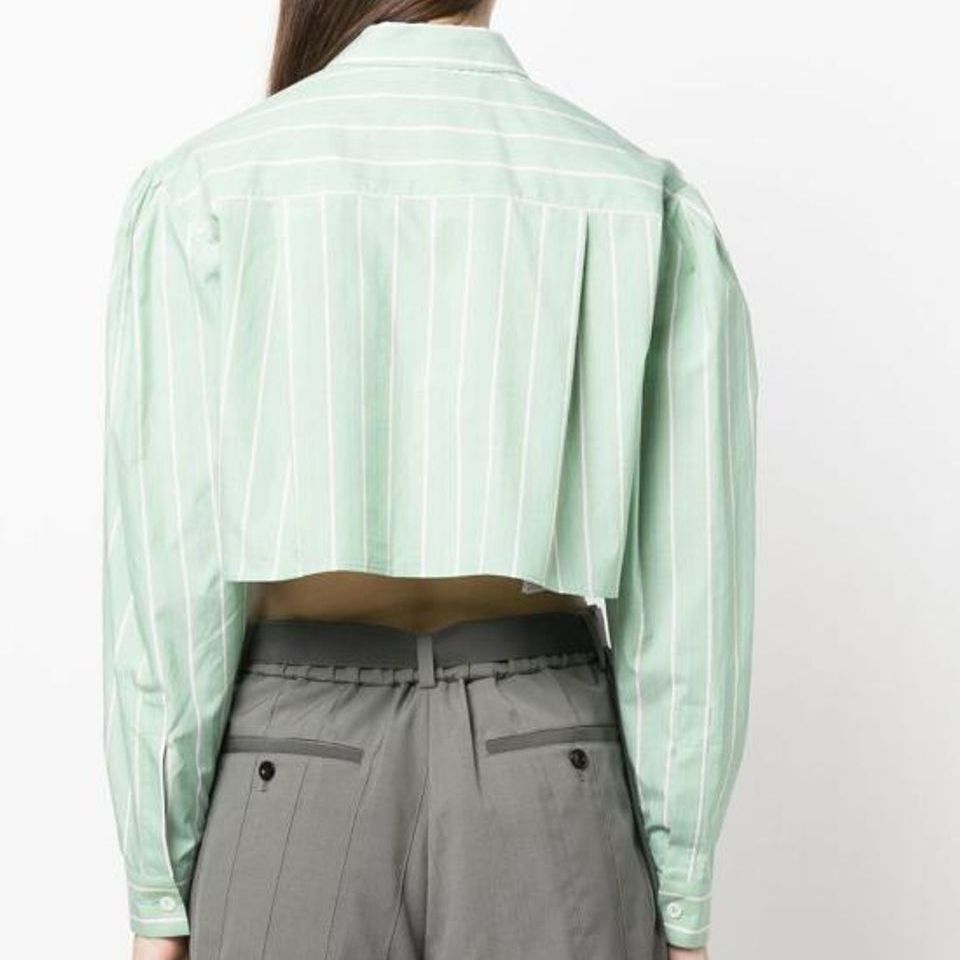 Shop (W) マルニ SS23 ストライプ柄クロップド長袖シャツ グリーン CAMA0525S0-UTC225-STV35