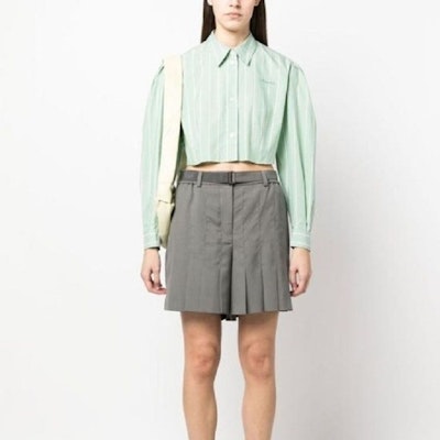 (Women) MARNI SS23 Striped Button-Up Cropped Long Sleeve Shirt Green CAMA0525S0-UTC225-STV35 Purchase (Women) MARNI SS23 Striped Button-Up Cropped Long Sleeve Shirt Green CAMA0525S0-UTC225-STV35