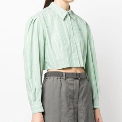 (Women) MARNI SS23 Striped Button-Up Cropped Long Sleeve Shirt Green CAMA0525S0-UTC225-STV35 Details for (Women) MARNI SS23 Striped Button-Up Cropped Long Sleeve Shirt Green CAMA0525S0-UTC225-STV35