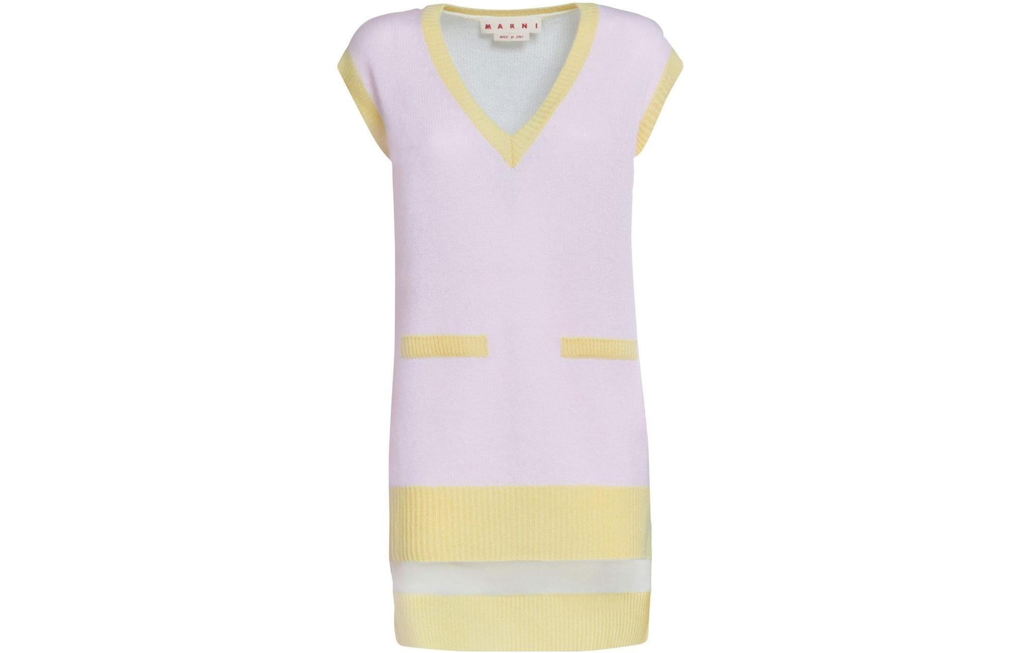(Women) MARNI SS23  V-Neck Sleeveless Knit Vest Colorblock Pullover. CVMD0100Q0-UFX385-MXC17