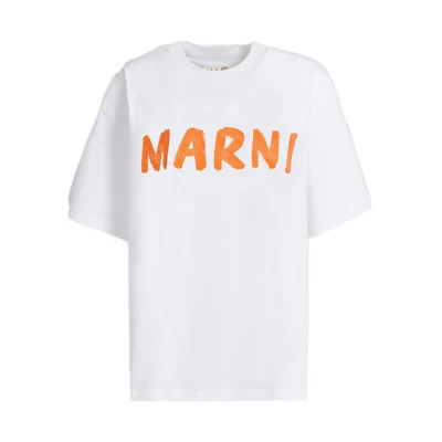 (Women) MARNI SS23 White Logo Print Crewneck Short Sleeve T-Shirt. THJET49EPH-USCS11-L2W01