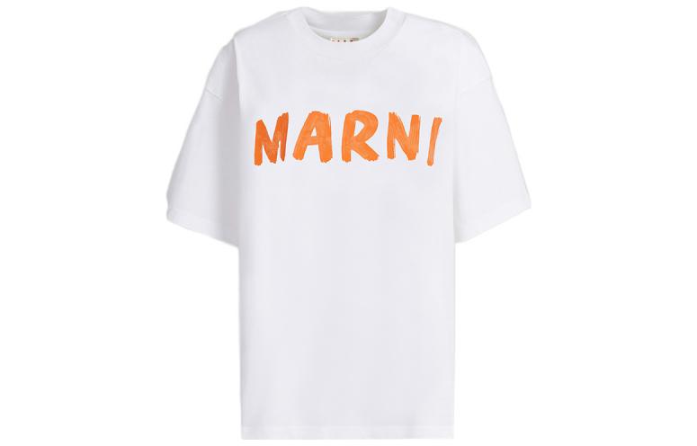 Order (W) MARNI SS23 ホワイト ロゴプリント クルーネック 半袖Tシャツ THJET49EPH-USCS11-L2W01