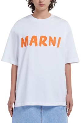 (Women) MARNI SS23 White Logo Print Crewneck Short Sleeve T-Shirt. THJET49EPH-USCS11-L2W01 Lookbook (Women) MARNI SS23 White Logo Print Crewneck Short Sleeve T-Shirt. THJET49EPH-USCS11-L2W01