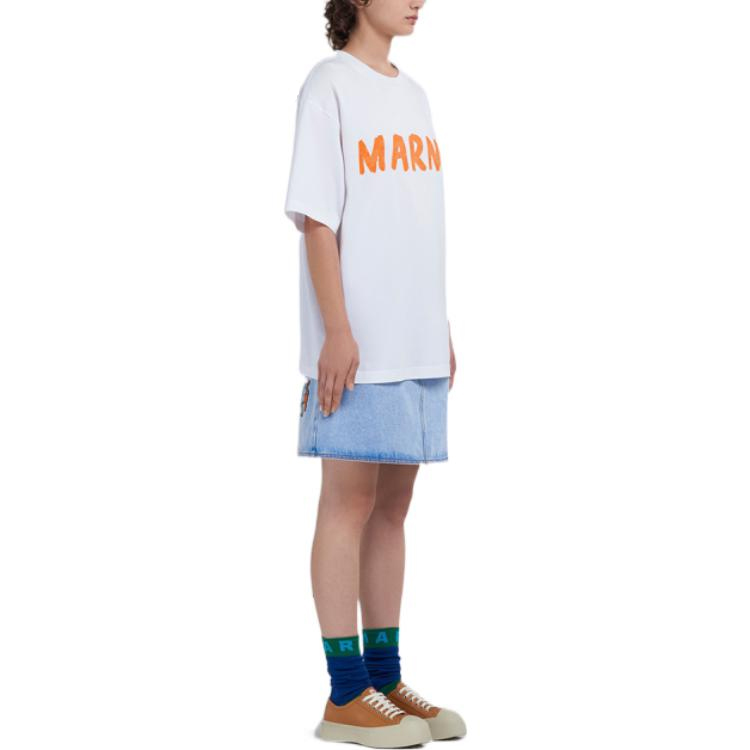 Purchase (W) MARNI SS23 ホワイト ロゴプリント クルーネック 半袖Tシャツ THJET49EPH-USCS11-L2W01