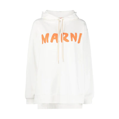 (Women) MARNI SS23 White Logo Print Drawstring Hoodie. FLJE0179P1-USCU88-LOW03