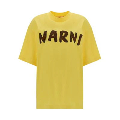 (Women) MARNI SS23 Yellow Logo Print Casual Short Sleeve T-Shirt THJET49EP-HUSCS11-LOY20