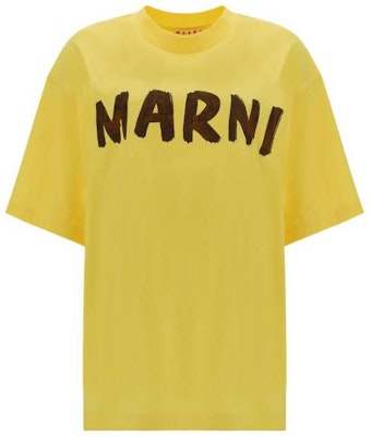 (Women) MARNI SS23 Yellow Logo Print Casual Short Sleeve T-Shirt THJET49EP-HUSCS11-LOY20 Order (Women) MARNI SS23 Yellow Logo Print Casual Short Sleeve T-Shirt THJET49EP-HUSCS11-LOY20