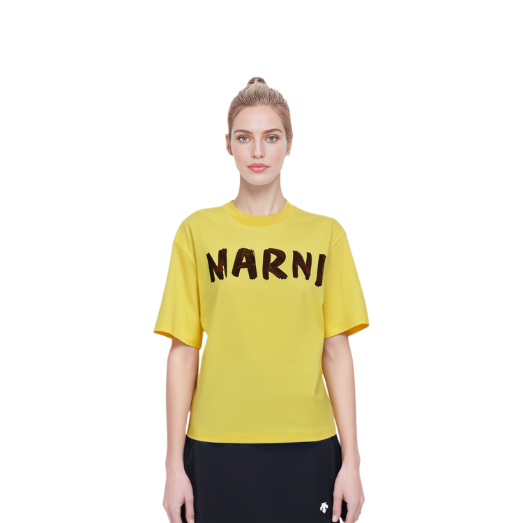 Shop (W) MARNI SS23 イエローロゴプリントカジュアル半袖Tシャツ THJET49EP-HUSCS11-LOY20