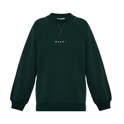 (Women) Marni SS23 Green Logo Print Crewneck Long Sleeve Sweatshirt FLJE0128P7-USCU87-LOV89