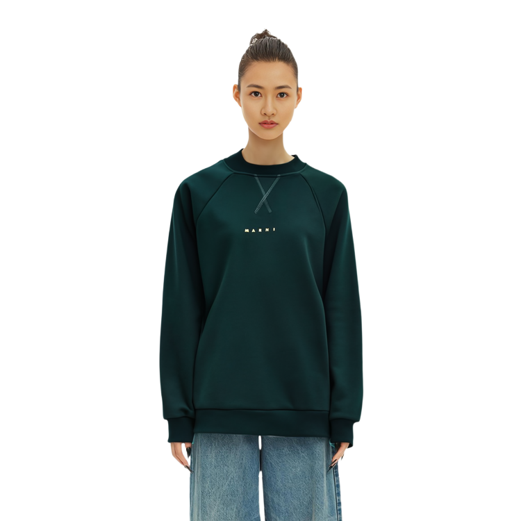 Cheap (W) Sudadera Verde de Manga Larga con Logo Estampado Marni SS23 FLJE0128P7-USCU87-LOV89