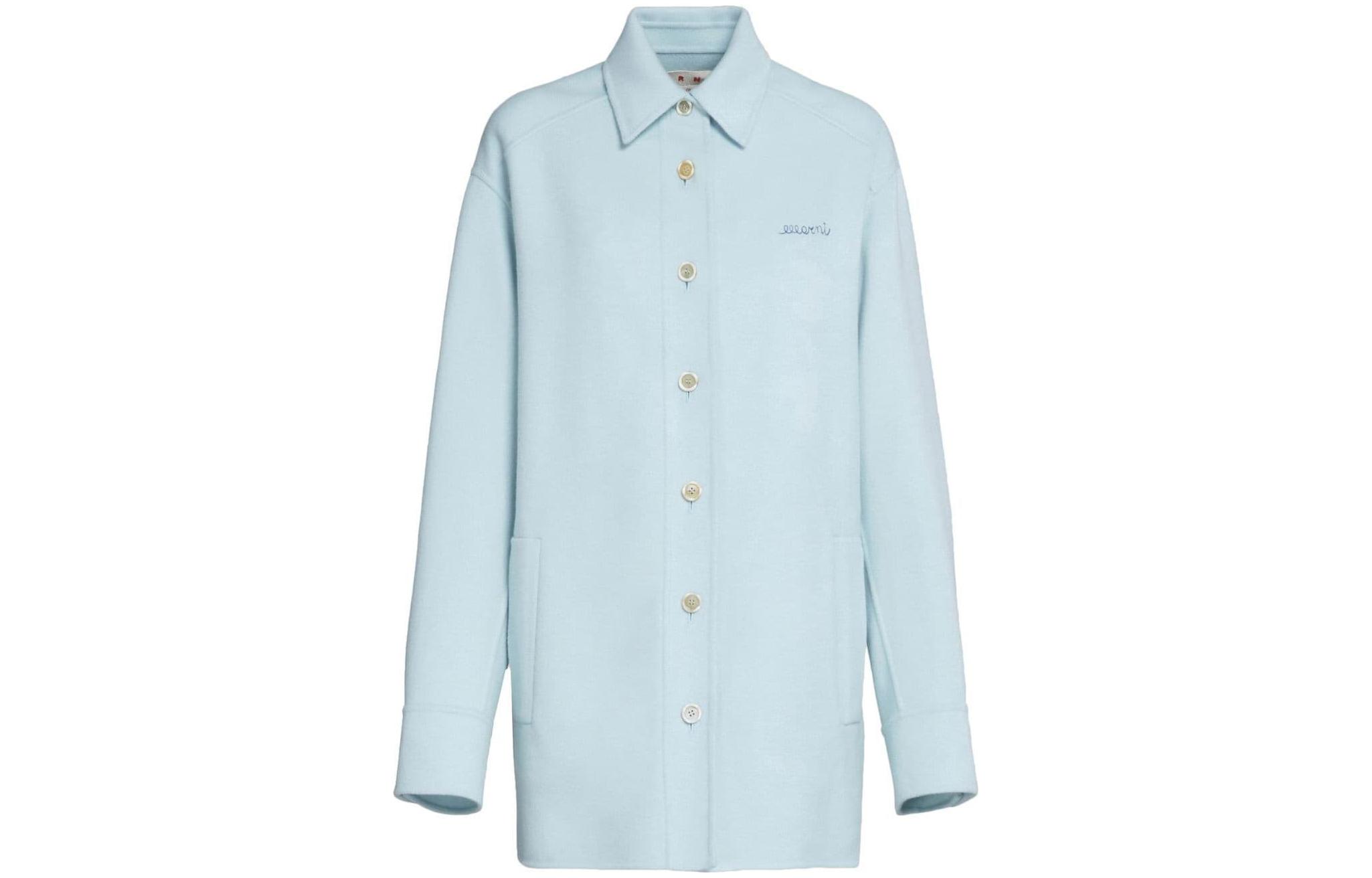 (Women) MARNI SS23 Light Blue  Logo Embroidered Button-Up Jacket. JKMA0259KS-UTW982-00B12
