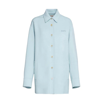 (Women) MARNI SS23 Light Blue Logo Embroidered Button-Up Jacket. JKMA0259KS-UTW982-00B12