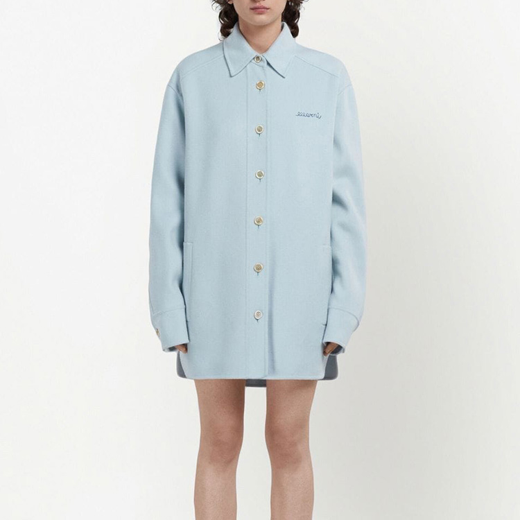 Lookbook (W) MARNI SS23 Jaket Butang Sulam Logo Biru Muda. JKMA0259KS-UTW982-00B12