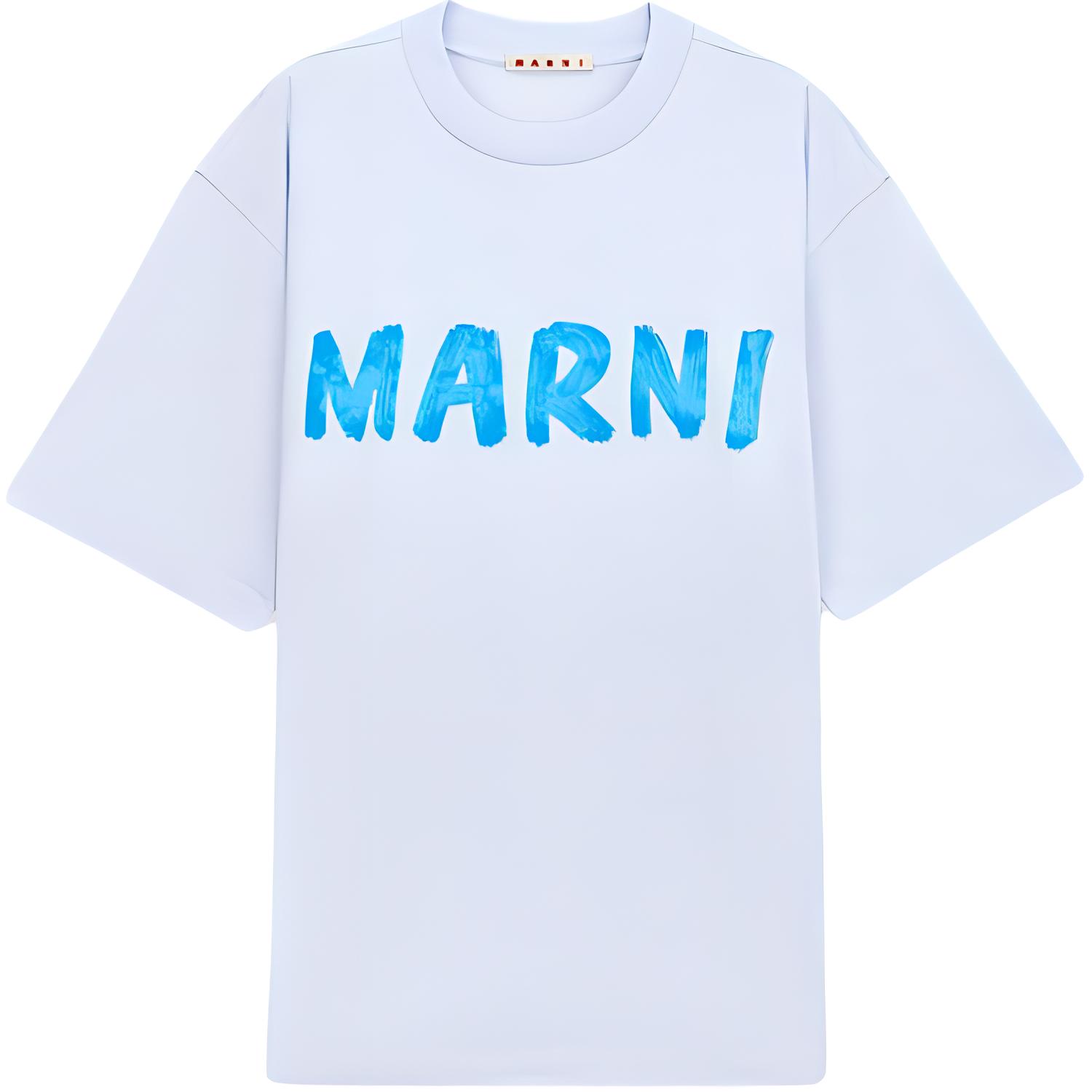 (Women) MARNI SS24  Blue Crewneck T-Shirt with Logo Print. LOB21
