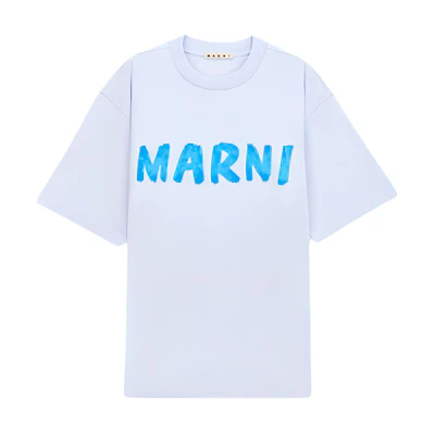 (Women) MARNI SS24 Blue Crewneck T-Shirt with Logo Print. LOB21
