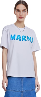 (Women) MARNI SS24 Blue Crewneck T-Shirt with Logo Print. LOB21 Shop (Women) MARNI SS24 Blue Crewneck T-Shirt with Logo Print. LOB21
