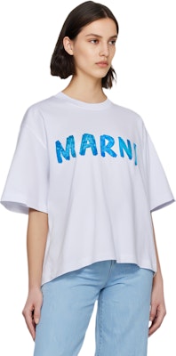(Women) MARNI SS24 Blue Crewneck T-Shirt with Logo Print. LOB21 Purchase (Women) MARNI SS24 Blue Crewneck T-Shirt with Logo Print. LOB21