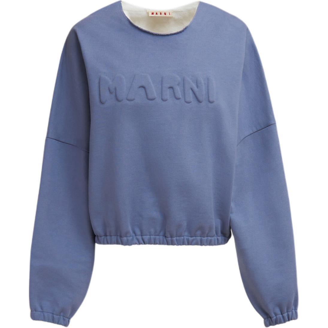 (Women) MARNI SS24  Oversized Color-Block Logo Embroidered Sweatshirt Blue FLJE0213QXUTC27500B36