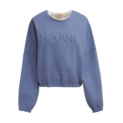 (Women) MARNI SS24 Oversized Color-Block Logo Embroidered Sweatshirt Blue FLJE0213QXUTC27500B36