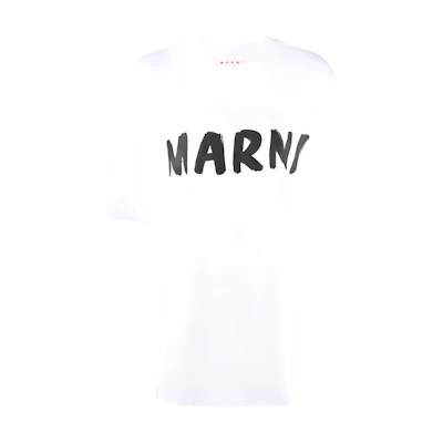 (Women) MARNI White Logo Print Oversized Crew Neck Short Sleeve T-Shirt THJET49EPHU-SCS11-LOW01