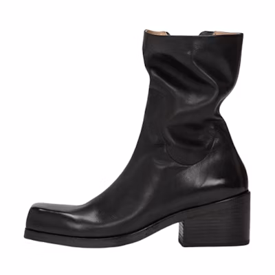 (W) Marsèll Cassello 'Black Square-Toe Leather Ankle Boot'
