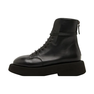 (W) Marsèll Leather Round-Toe Platform Ankle Boot 'Black'
