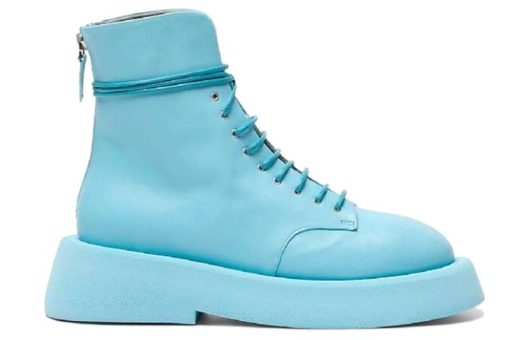 Order (W) Marsèll Leren Ronde-Neus Plateau Veterlaarzen ''Blauw'' MWG553193918