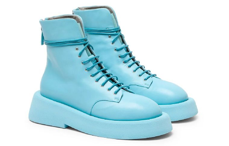 Lookbook (W) Marsèll Leren Ronde-Neus Plateau Veterlaarzen ''Blauw'' MWG553193918