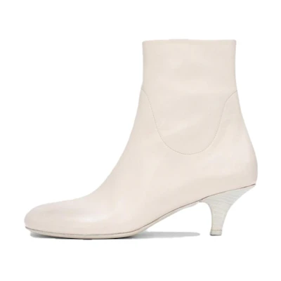 (W) Marsèll Leather Round Toe Zip Ankle Boot 'White'