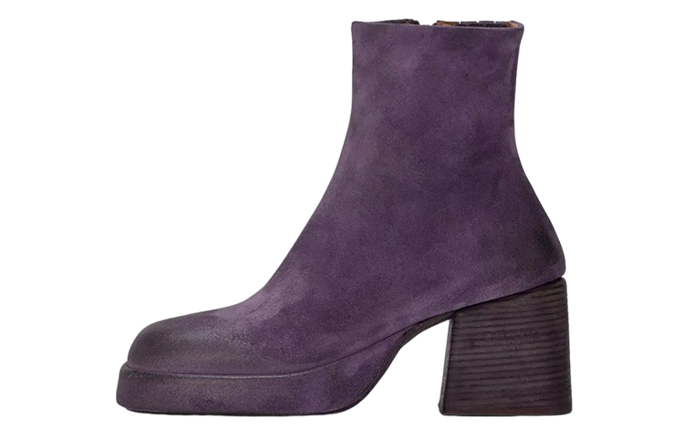(W) Marsèll Leather Square Toe Chunky Heel Ankle Boots 'Purple'