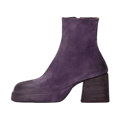 (W) Marsèll Leather Square Toe Chunky Heel Ankle Boots 'Purple'