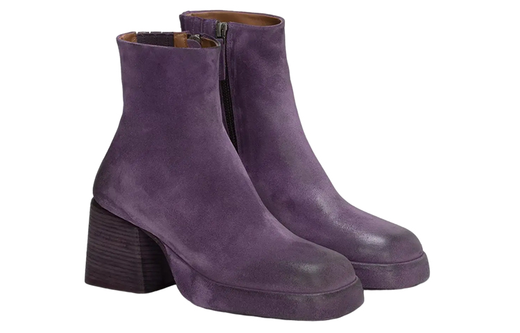 (W) Marsèll Leather Square Toe Chunky Heel Ankle Boots 'Purple' 圖 3