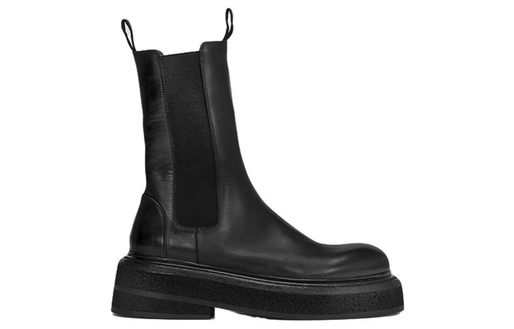 Order (W) Bota de Media Pantorrilla de Cuero Marsèll 'Suela Gruesa Negra' MW6223118666