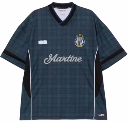 Martine Rose SS25 Plaid V-Neck Badge Short-Sleeve Football Jersey Black Men 179JT11024-BLK Buy Martine Rose SS25 Plaid V-Neck Badge Short-Sleeve Football Jersey Black Men 179JT11024-BLK