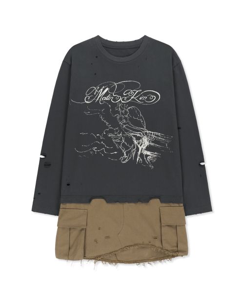 (Women) Matin Kim Charcoal Graphic Top Combo Dress MK2677OP005MCH