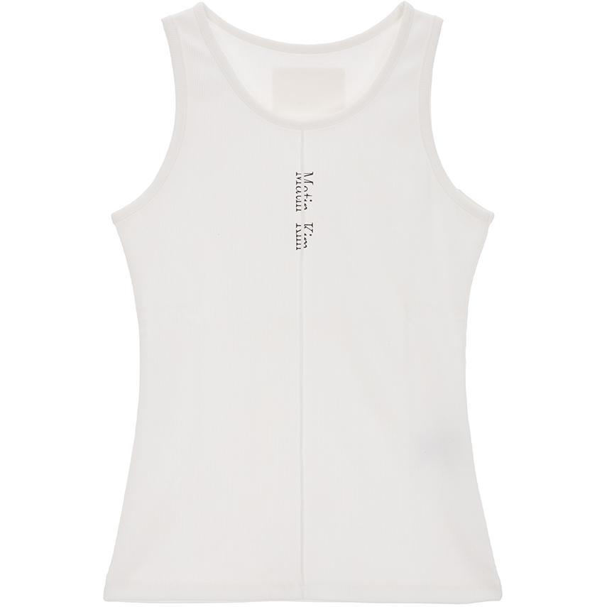 (Women) MATIN KIM Sleeveless Pleated Logo Tank Top - White MK2400TS008MWH