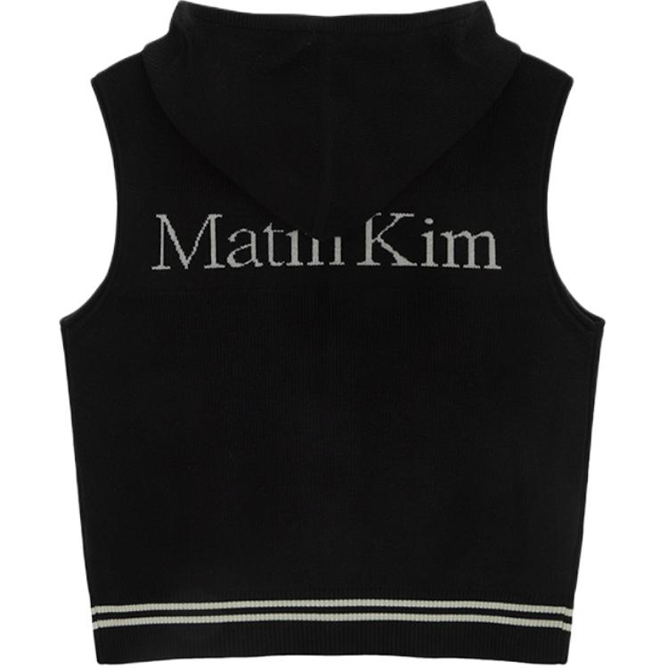 (Women) Matin Kim SS25 Black Hooded Logo Knit Zip Vest MK2400KV753MBB
