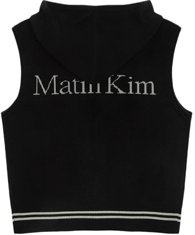 women-matin-kim-ss-25-black-hooded-logo-knit-zip-vest-mk-2400-kv-753-mbb