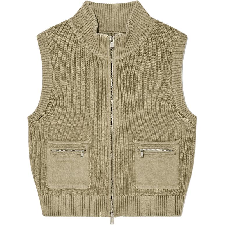 (Women) Matin Kim SS25 Logo Knit Zip Vest Women’s Light Khaki MK2511KV001MLK