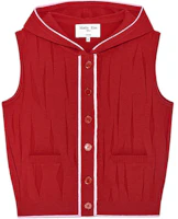 (Women) MATIN KIM SS25 Red Ruched Button Knit Hooded Vest MK2534KV004MRD (Women) MATIN KIM SS25 Red Ruched Button Knit Hooded Vest MK2534KV004MRD