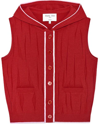 (Women) MATIN KIM SS25 Red Ruched Button Knit Hooded Vest MK2534KV004MRD Buy (Women) MATIN KIM SS25 Red Ruched Button Knit Hooded Vest MK2534KV004MRD